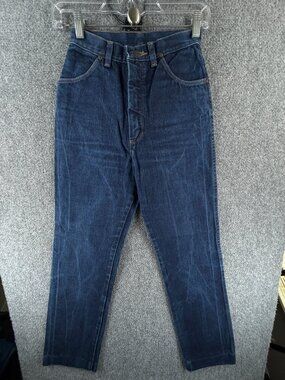 VTG Wrangler Bluebell Blue Bell Denim Jeans Straight Slim Dark Wash ACTL 23X29